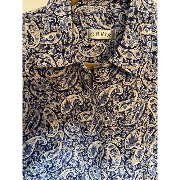 Orvis Blue & Tan Paisley Button Up Down Shirt Top 100% Cotton Size 12 - Picture 2 of 4